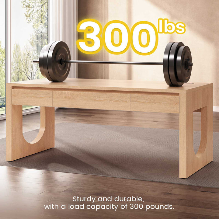 SEDETA 55 Inch Modern Office Desk with 3 Drawers Executive Desk with U-Shaped Legs Wood Computer Desk with Power Outlet Home Office Desks with Relief Texture