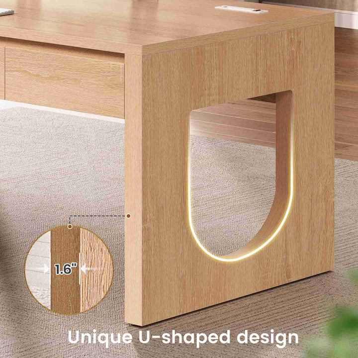 SEDETA 55 Inch Modern Office Desk with 3 Drawers Executive Desk with U-Shaped Legs Wood Computer Desk with Power Outlet Home Office Desks with Relief Texture