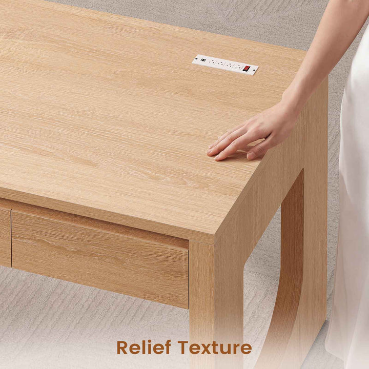 SEDETA 55 Inch Modern Office Desk with 3 Drawers Executive Desk with U-Shaped Legs Wood Computer Desk with Power Outlet Home Office Desks with Relief Texture