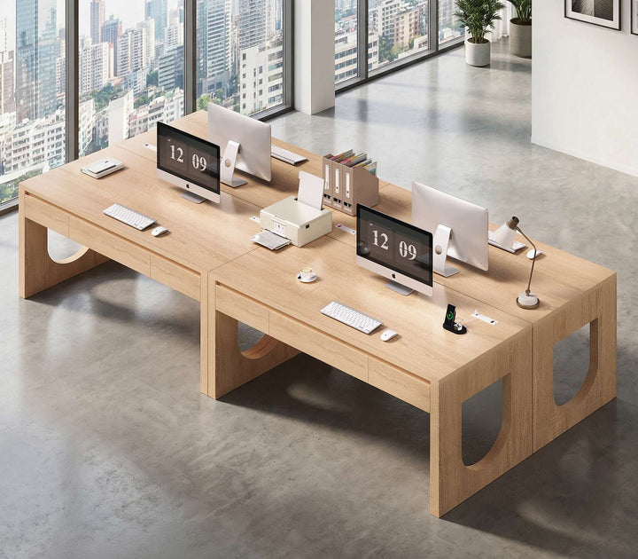 SEDETA 55 Inch Modern Office Desk with 3 Drawers Executive Desk with U-Shaped Legs Wood Computer Desk with Power Outlet Home Office Desks with Relief Texture