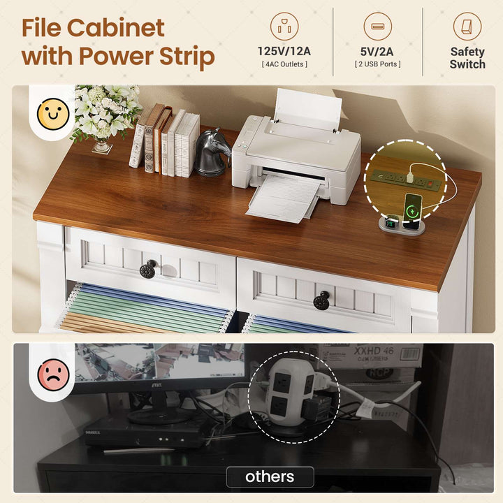 SEDETA | 33 Inch Wood Office File Cabinet with Power Outlets Printer Stand 4 Drawers Farmhouse Filing Cabinets for Home Office fit Legal/Letter/A4 File