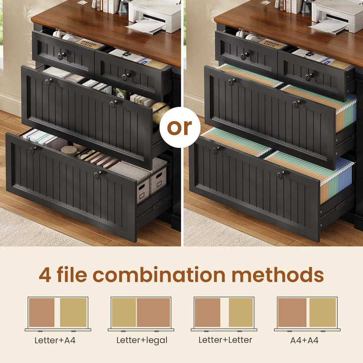 SEDETA | 33 Inch Wood Office File Cabinet with Power Outlets Printer Stand 4 Drawers Farmhouse Filing Cabinets for Home Office fit Legal/Letter/A4 File