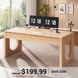 SEDETA | 55 Inch Modern Computer Desk with Power Outlet Home Office Desks with Relief Texture Executive Desk with U-Shaped Legs Office Desk with 3 Drawers