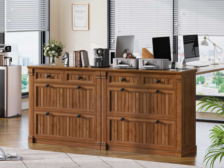 SEDETA | 33 Inch Wood Office File Cabinet with Power Outlets Printer Stand 4 Drawers Farmhouse Filing Cabinets for Home Office fit Legal/Letter/A4 File