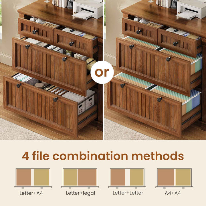SEDETA | 33 Inch Wood Office File Cabinet with Power Outlets Printer Stand 4 Drawers Farmhouse Filing Cabinets for Home Office fit Legal/Letter/A4 File