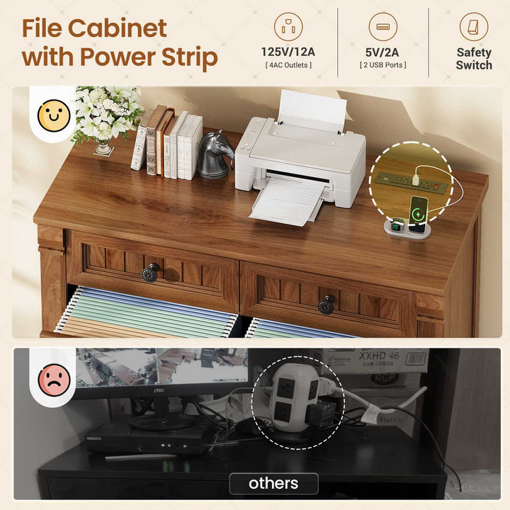 SEDETA | 33 Inch Wood Office File Cabinet with Power Outlets Printer Stand 4 Drawers Farmhouse Filing Cabinets for Home Office fit Legal/Letter/A4 File