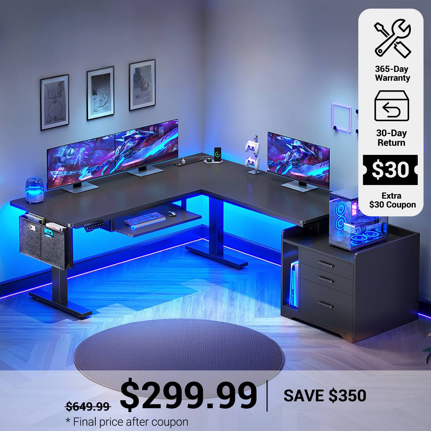 SEDETA® 63 Inch L Shaped Electric Standing Desk Height Adjustable Comp
