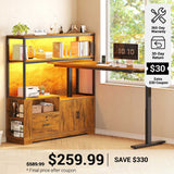 SEDETA® 56.7 Inch L Shaped Height Adjustable Electric Standing Desk Computer Gaming Desk with LED Lights Drawers Power Outlets