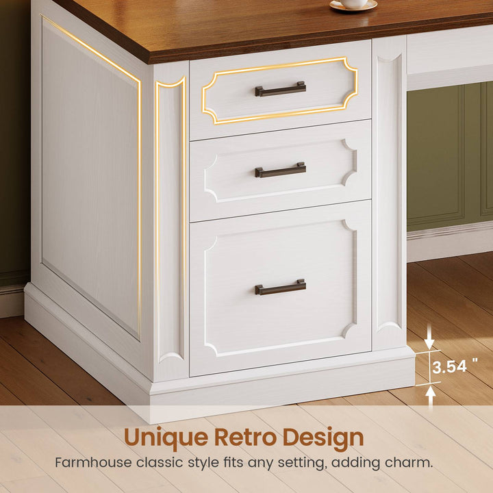 SEDETA® 67 Inch Farmhouse Computer Desk L Shaped Executive Home Office Desks with Sliding Doors 4 Drawer Power Outlet Storage Cabinet Hutch