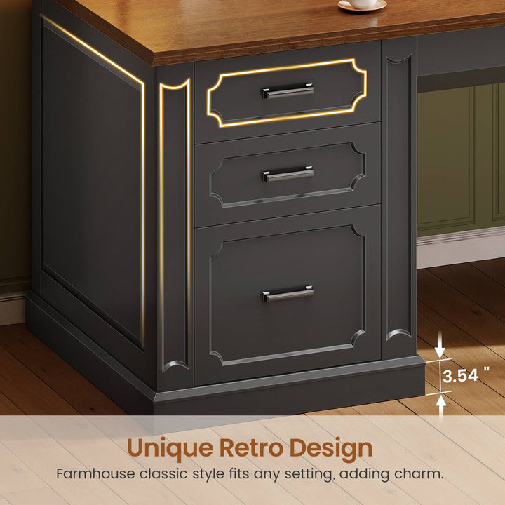 SEDETA® 67 Inch Farmhouse Computer Desk L Shaped Executive Home Office Desks with Sliding Doors 4 Drawer Power Outlet Storage Cabinet Hutch