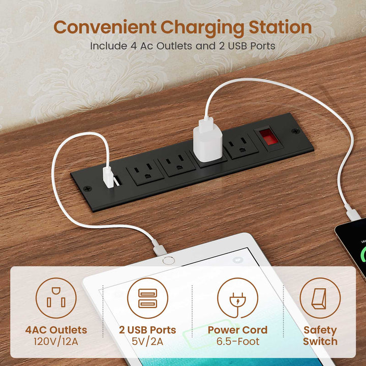 SEDETA® 67 Inch Farmhouse Computer Desk L Shaped Executive Home Office Desks with Sliding Doors 4 Drawer Power Outlet Storage Cabinet Hutch