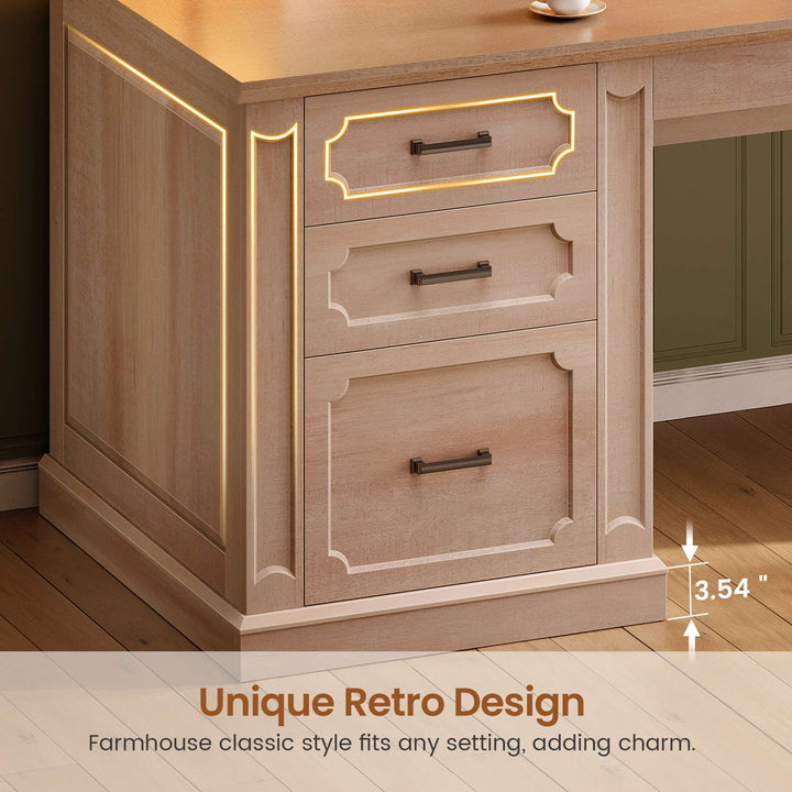 SEDETA® 67 Inch Farmhouse Computer Desk L Shaped Executive Home Office Desks with Sliding Doors 4 Drawer Power Outlet Storage Cabinet Hutch