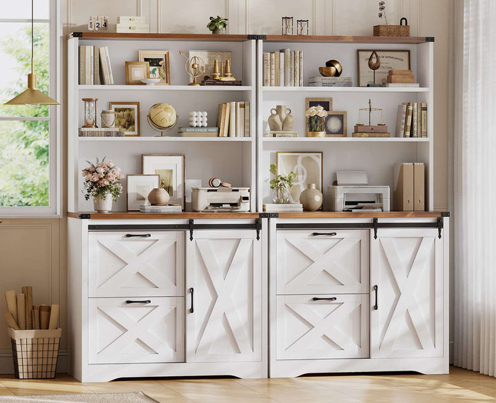 SEDETA | 31.5 Inch Farmhouse File Cabinet with Printer Stand Storage Shelf Sliding Door 2 Drawer Filing Cabinet fits Letter Legal A4 Size for Home Office