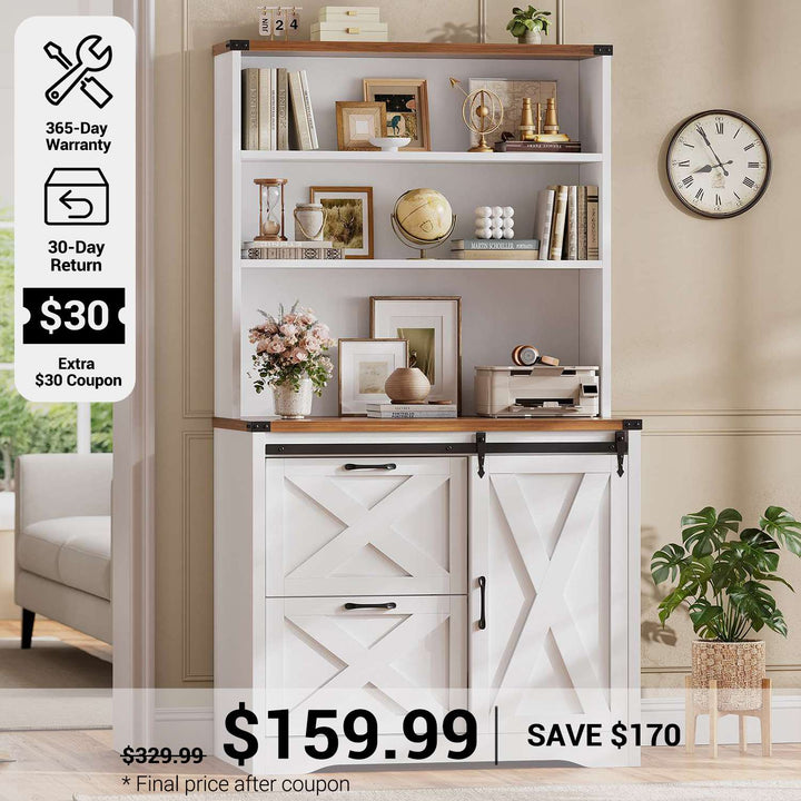 SEDETA® 31.5 Inch Farmhouse File Cabinet with 2 Drawer Printer Stand Storage Shelf Sliding Door Filing Cabinet fits Letter Legal A4 Size