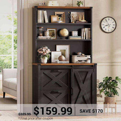 SEDETA | 31.5 Inch Farmhouse File Cabinet with Printer Stand Storage Shelf Sliding Door 2 Drawer Filing Cabinet fits Letter Legal A4 Size for Home Office