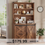 SEDETA 31.5 Inch Farmhouse 2 Drawer File Cabinet with Printer Stand Storage Shelf Sliding Door Hanging File Folders fits Letter Legal A4 Size