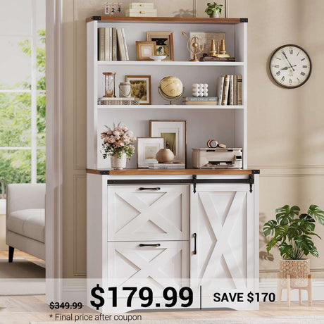 SEDETA 31.5 Inch Farmhouse 2 Drawer File Cabinet with Printer Stand Storage Shelf Sliding Door Hanging File Folders fits Letter Legal A4 Size