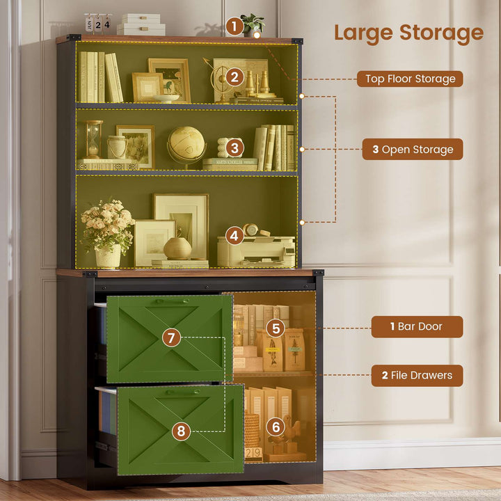 SEDETA | 31.5 Inch Farmhouse File Cabinet with Printer Stand Storage Shelf Sliding Door 2 Drawer Filing Cabinet fits Letter Legal A4 Size for Home Office