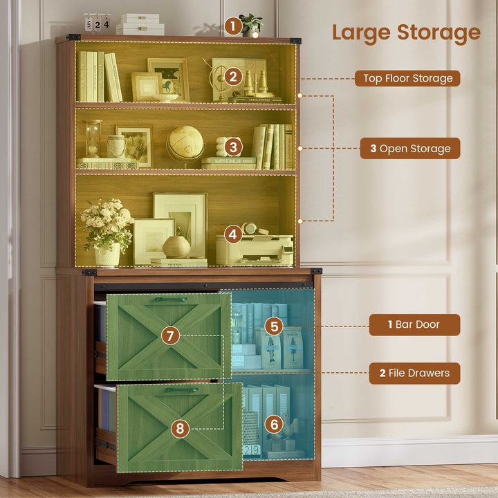 SEDETA | 31.5 Inch Farmhouse File Cabinet with Printer Stand Storage Shelf Sliding Door 2 Drawer Filing Cabinet fits Letter Legal A4 Size for Home Office