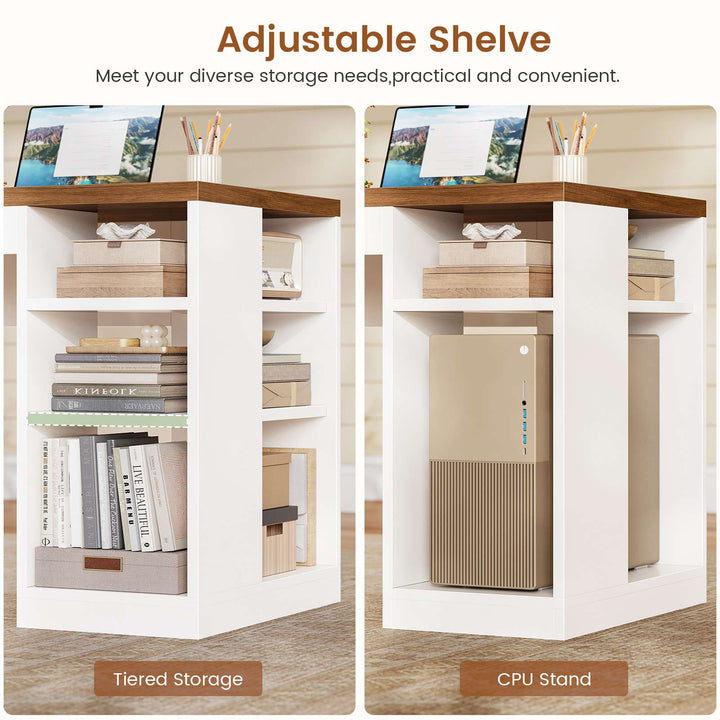 SEDETA® 65 Inch L Shaped Computer Desk Ergonomic Farmhouse Corner Gaming Desk with LED Strip Power Strip Lockable 2 Storage File Drawer