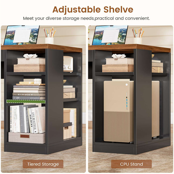 SEDETA® 65 Inch L Shaped Computer Desk Ergonomic Farmhouse Corner Gaming Desk with LED Strip Power Strip Lockable 2 Storage File Drawer