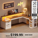SEDETA® 65 Inch L Shaped Computer Desk Ergonomic Farmhouse Corner Gaming Desk with LED Strip Power Strip Lockable 2 Storage File Drawer
