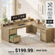 SEDETA® 63 Inch Rattan Farmhouse Corner Computer Desk L Shaped Wood Office Executive Desk with File Drawers Storage Cabinet
