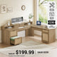 SEDETA® 63 Inch Rattan Farmhouse Corner Computer Desk L Shaped Wood Office Executive Desk with File Drawers Storage Cabinet