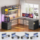 SEDETA L Shaped LED Gaming Desk with Drawers Reversible Computer Two Person Desk with File Drawer Storage Shelves Hutch Power Outlet
