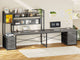 SEDETA L Shaped LED Gaming Desk with Drawers Reversible Computer Two Person Desk with File Drawer Storage Shelves Hutch Power Outlet