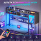 SEDETA L Shaped LED Gaming Desk with Drawers Reversible Computer Two Person Desk with File Drawer Storage Shelves Hutch Power Outlet