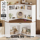 SEDETA 31.5 Inch Corner Small Computer Desk Gaming Desk with LED Lights Power Strip Drawers Storage Shelves Hutch for Home Office