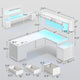 SEDETA L Shaped LED Gaming Desk with Drawers Reversible Computer Two Person Desk with File Drawer Storage Shelves Hutch Power Outlet