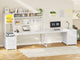 SEDETA L Shaped LED Gaming Desk with Drawers Reversible Computer Two Person Desk with File Drawer Storage Shelves Hutch Power Outlet