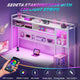SEDETA L Shaped LED Gaming Desk with Drawers Reversible Computer Two Person Desk with File Drawer Storage Shelves Hutch Power Outlet