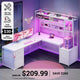 SEDETA L Shaped LED Gaming Desk with Drawers Reversible Computer Two Person Desk with File Drawer Storage Shelves Hutch Power Outlet