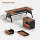 SEDETA | 63 Inch Computer Desk with Privacy Baffle Modern Office Desk with 4 Hooks Power Outlet Executive Desk with Movable File Cabinet for Home Office