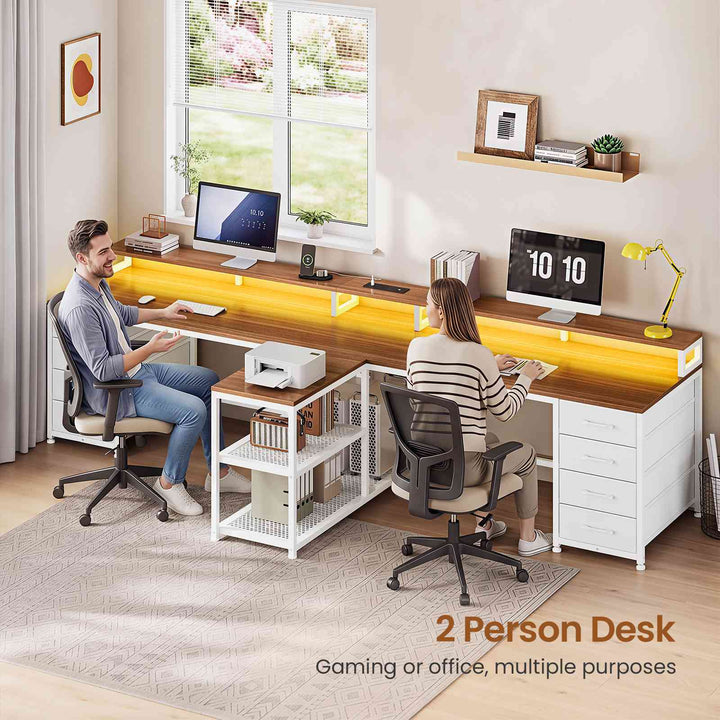 SEDETA® 94.5 Inch Long Office Computer Desk 2 Person Gaming Desk with Monitor Stand LED Lights 8 Drawers and Power Strip