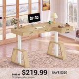 SEDETA | 59 Inch Sit Stand Computer Table Executive Adjustable Desk with Power Outlets L Shaped Electric Standing Desk with Drawers