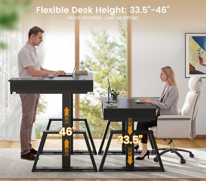 SEDETA 59 Inch L Shaped Electric Standing Desk Executive Height Adjustable Computer Desk with Drawers Power Outlets