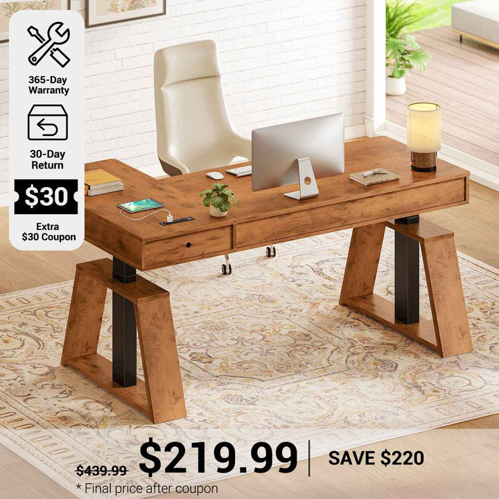SEDETA® 59 Inch Electric Standing Desk L Shaped Height Adjustable Ergonomic Executive Computer Desk with Power Outlets Drawers