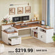 SEDETA 59 Inch Farmhouse L Shaped Computer Desk Wood Corner Office Desk with Power Outlets File Drawers Storage Cabinet Monitor Stand