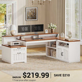 SEDETA 59 Inch Farmhouse L Shaped Computer Desk Wood Corner Office Desk with Power Outlets File Drawers Storage Cabinet Monitor Stand