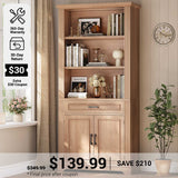 SEDETA® 70 Inch Tall Farmhouse Bookcase with Adjustable Cabinet Shelves and a Drawer 6 Shelf Display Storage for Home Office