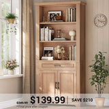 SEDETA | 70 Inch Tall Farmhouse Bookshelf with Doors and Drawer Floor Standing 6 Shelf Display Storage Shelves
