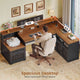 SEDETA® 59 Inch Farmhouse L Shaped Wood Computer Desk Corner Home Office Desk with File Drawers Storage Cabinet Monitor Stand Power Outlets