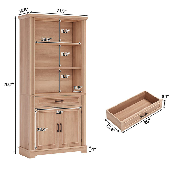 SEDETA 70 Inch Farmhouse Bookcases with Doors and Drawer Floor Standing 6 Shelf Display Storage Shelves