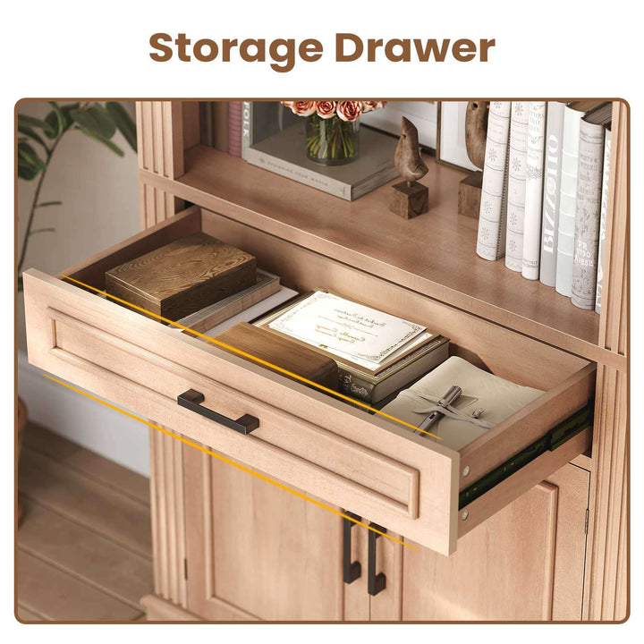 SEDETA 70 Inch Farmhouse Bookcases with Doors and Drawer Floor Standing 6 Shelf Display Storage Shelves