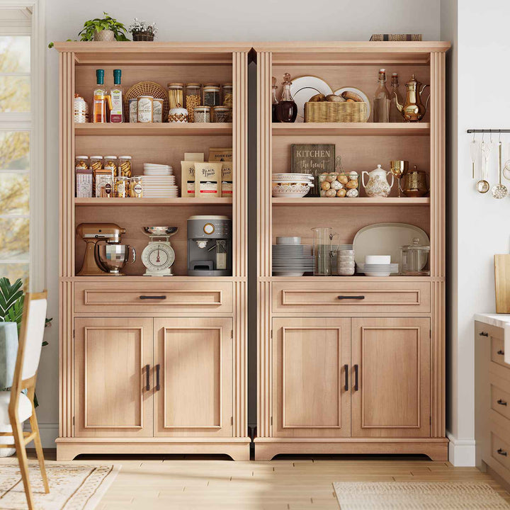 SEDETA 70 Inch Farmhouse Bookcases with Doors and Drawer Floor Standing 6 Shelf Display Storage Shelves