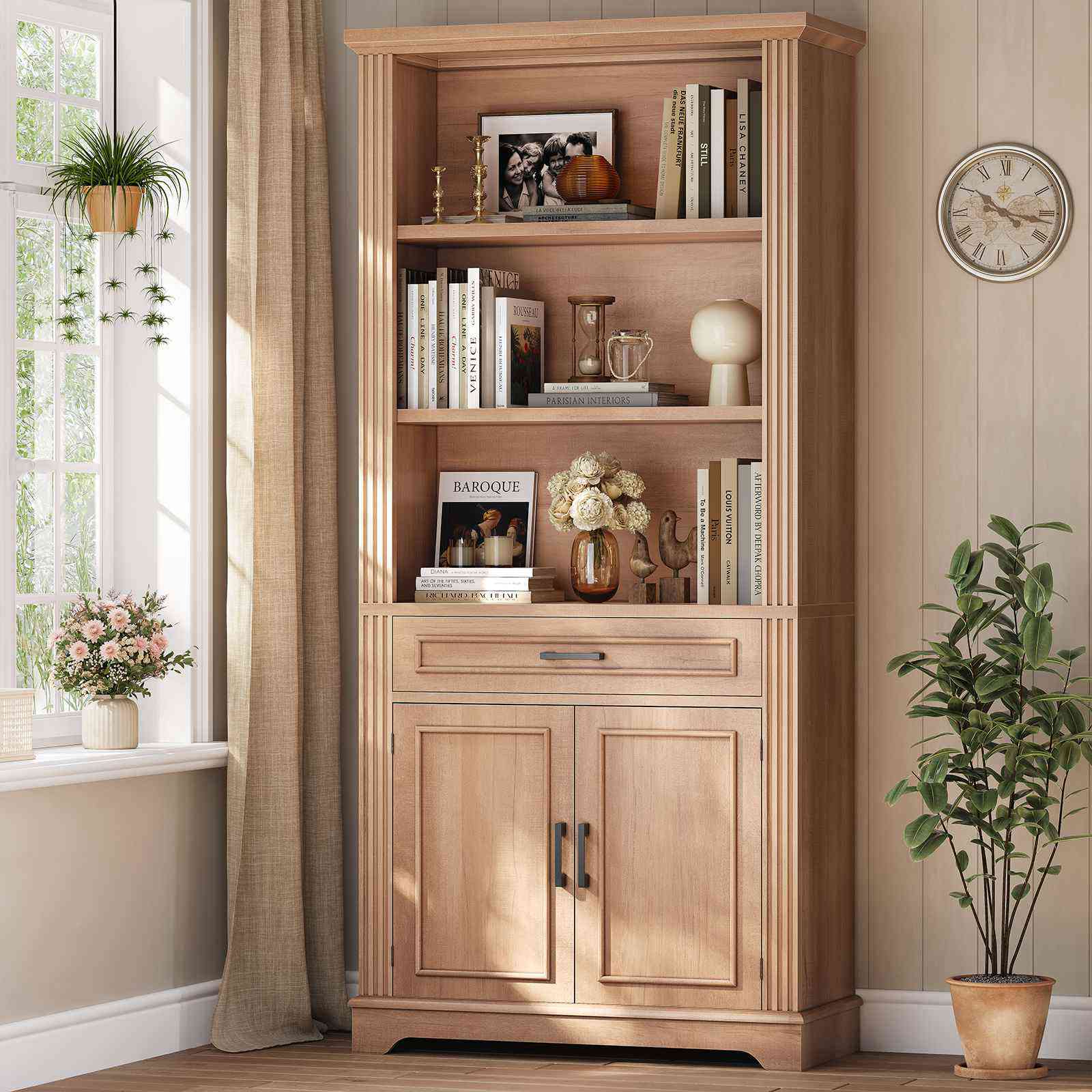 SEDETA® 70 Inch Tall Farmhouse Bookcase with Adjustable Cabinet Shelve